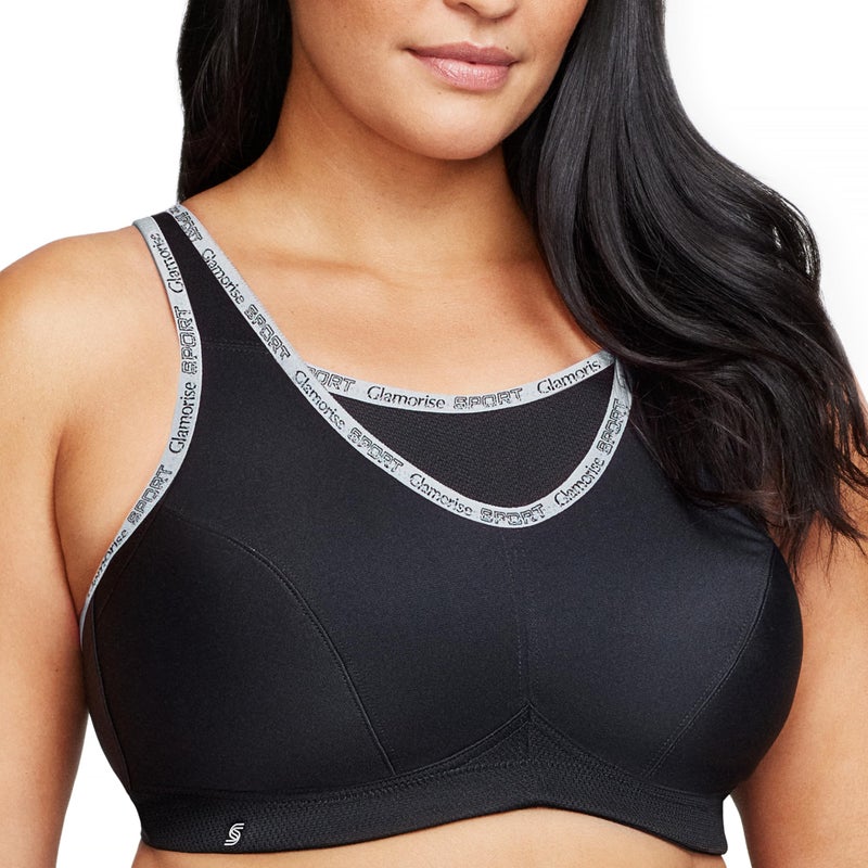 Glamorise Full Figure Plus Size No-Bounce Camisole Sports Bra Wirefree #1066 Black - Image 1
